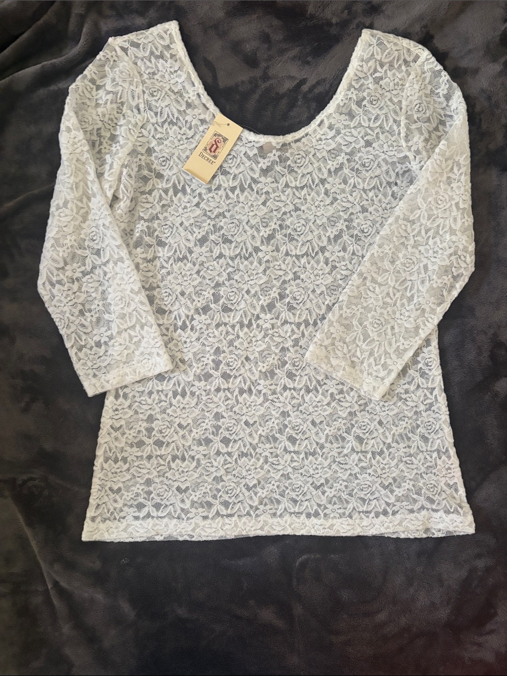 Decree White Floral Lace Scoop Neck Blouse